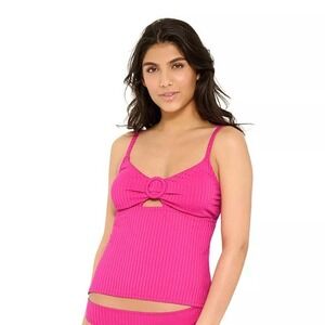 Freshwater O-Ring Cutout Tankini Top Sz L Pink Ribbed Keyhole Cami Bathing Suit